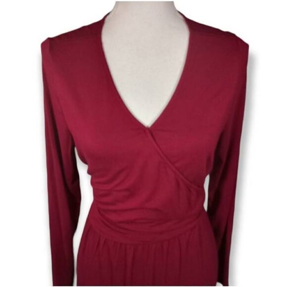 LOVE SADIE BURGUNDY V-NECK LONG SLEEVE DRESS SZ.L EUC. - Picture 5 of 13